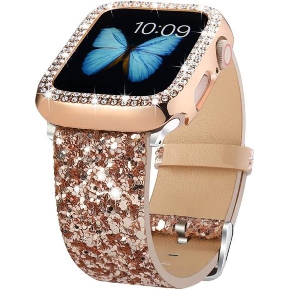 NEW Rose Gold Glitter Apple Watch Band with Case